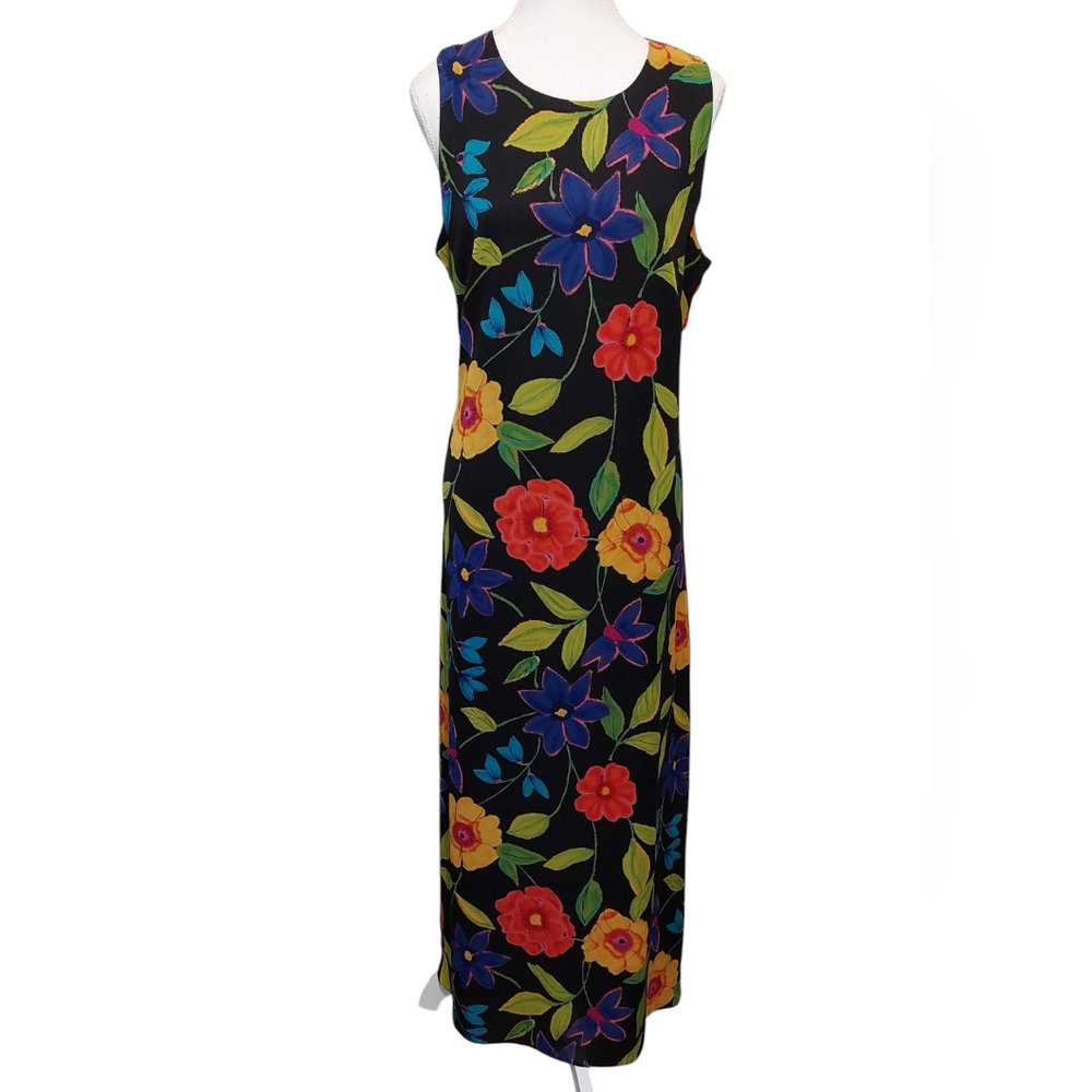 Floral Sleeveless Maxi Dress - Black Multicolor Size Large